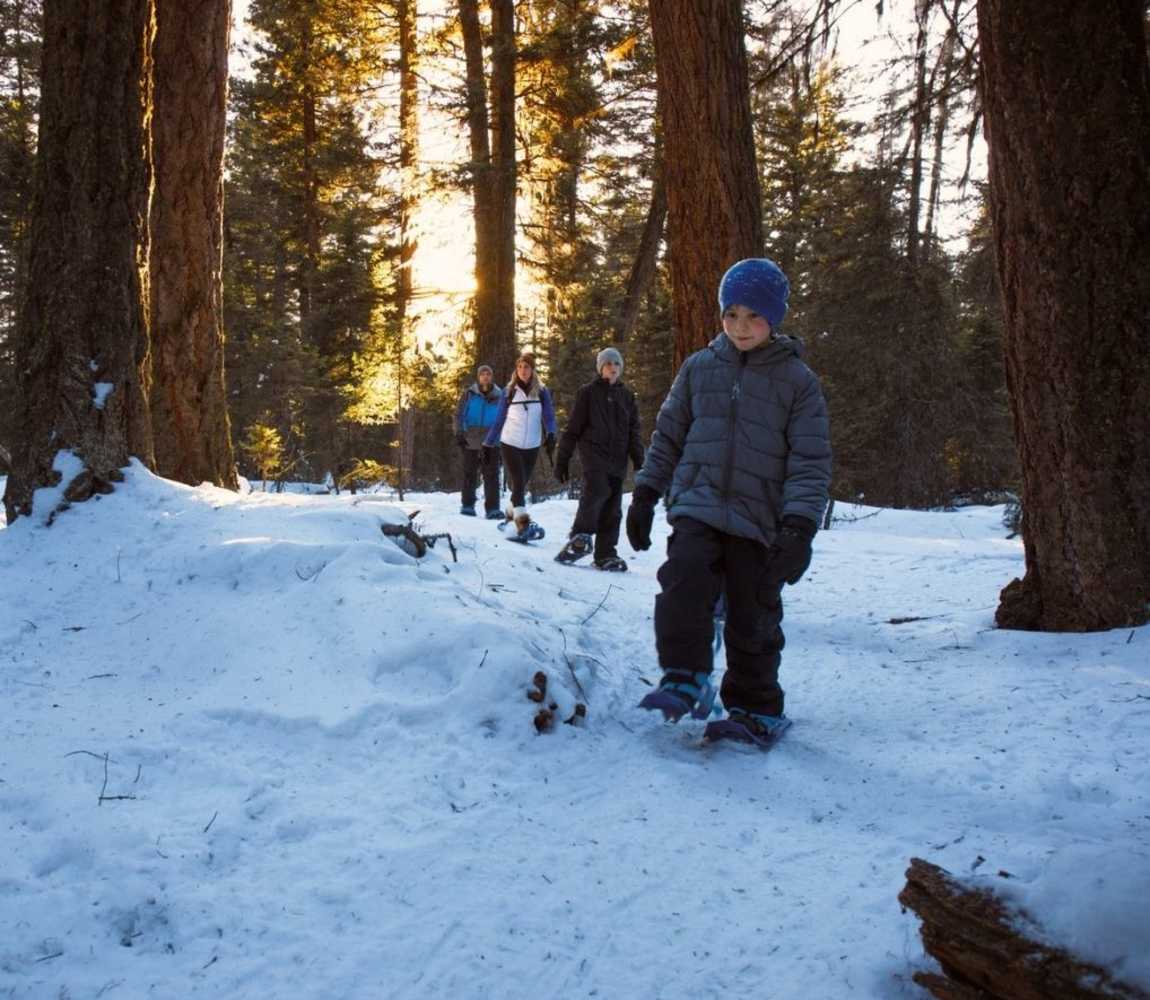 Snowshoeing at Stake Lake family