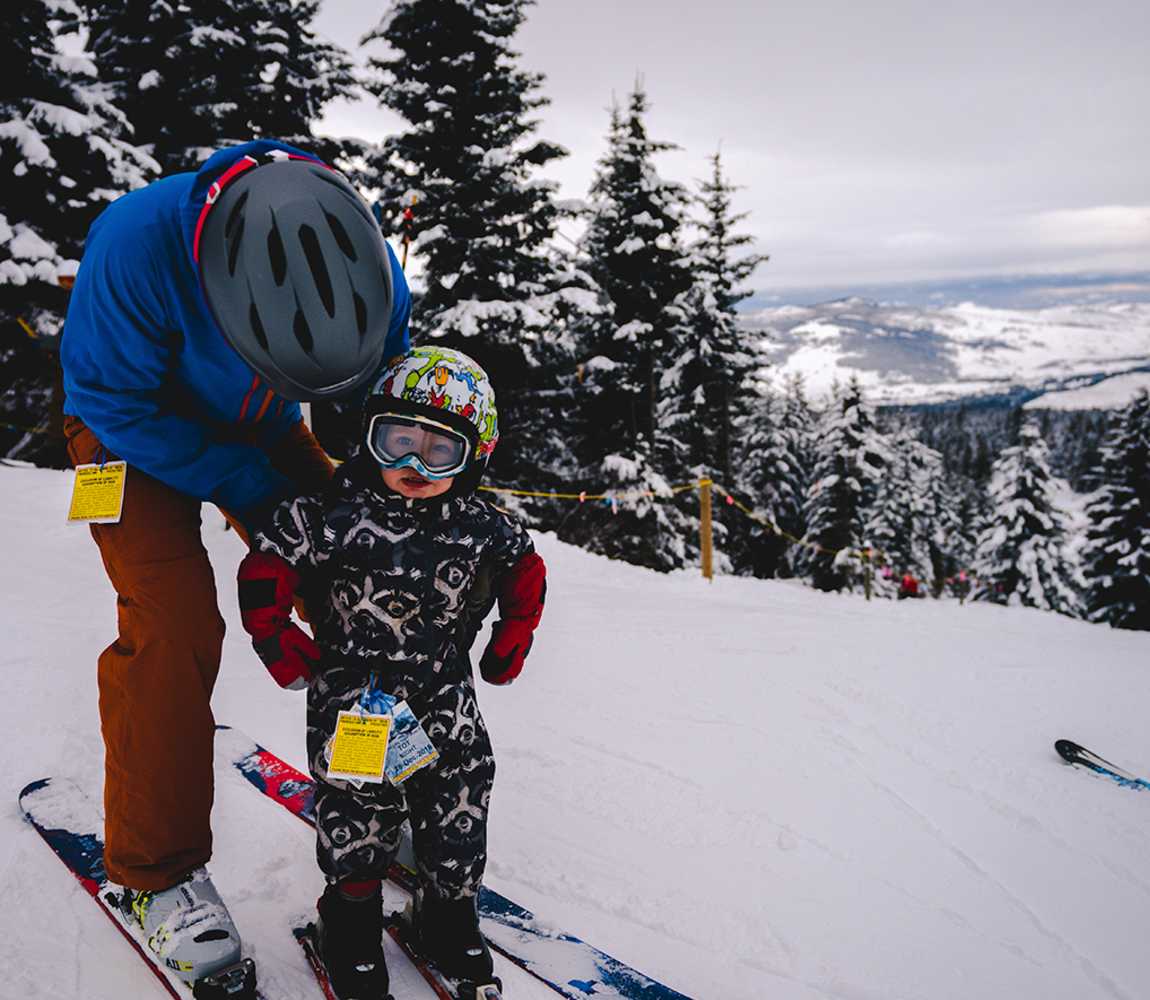 Toddler learning to ski at Harper Mountain