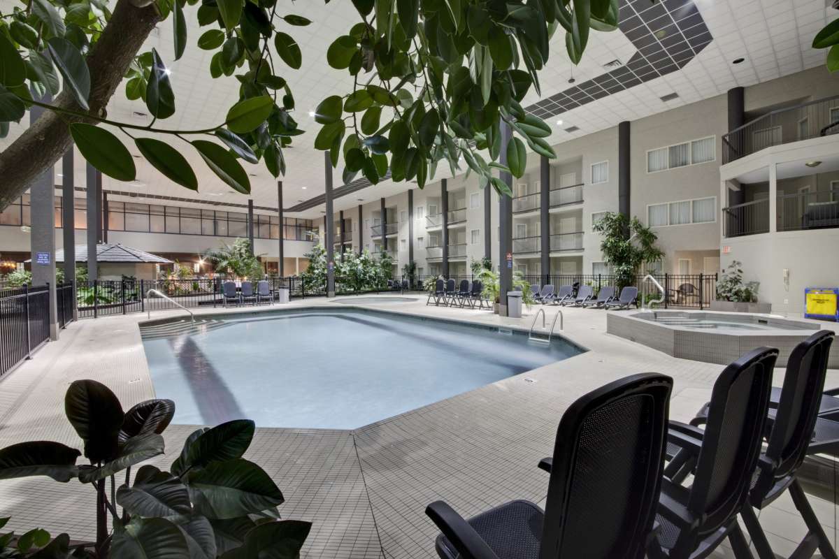 Plant atrium and indoor pool at the Coast Hotel and Conference Centre in Kamloops, BC.