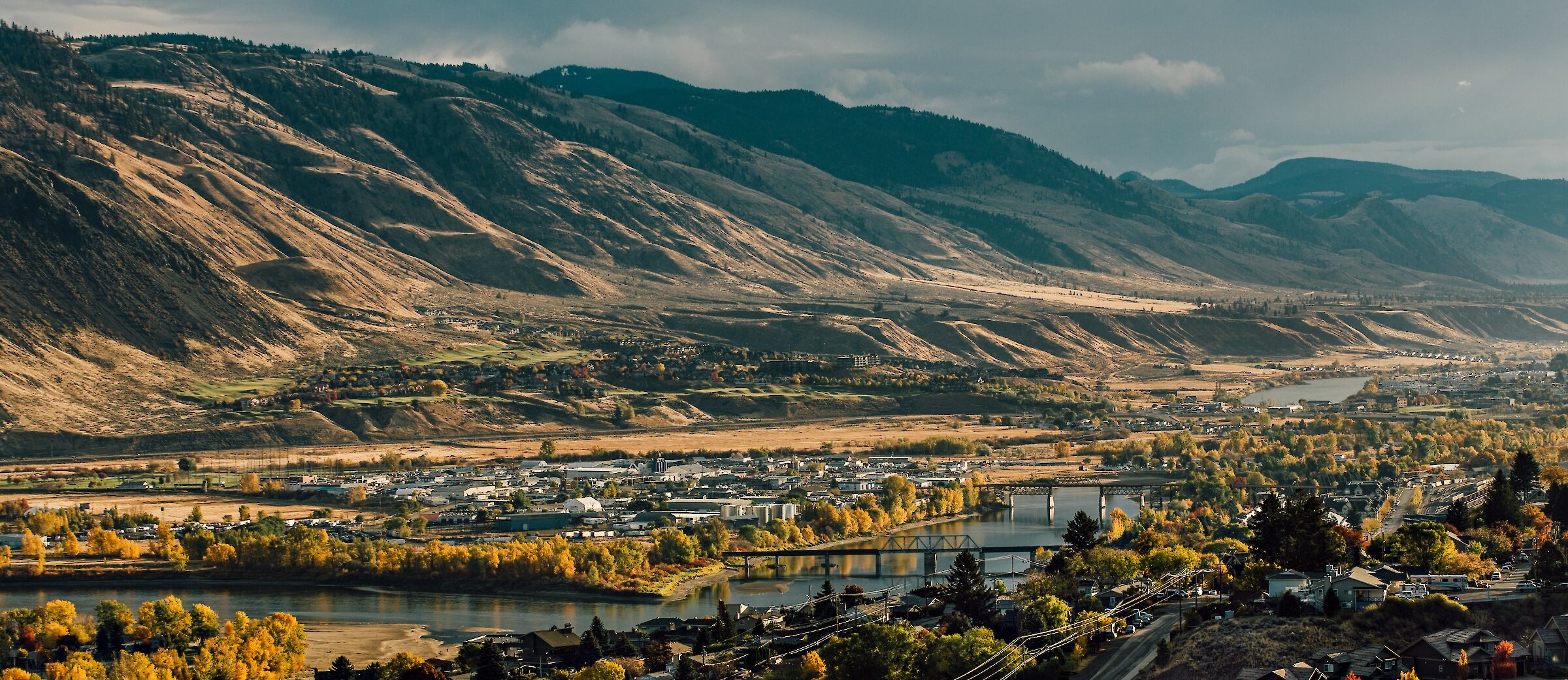 The city of Kamloops during fall with scenic colours and mountain views, located in British Columbia, Canada.