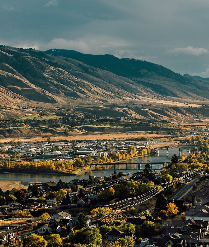 The city of Kamloops during fall with scenic colours and mountain views, located in British Columbia, Canada.