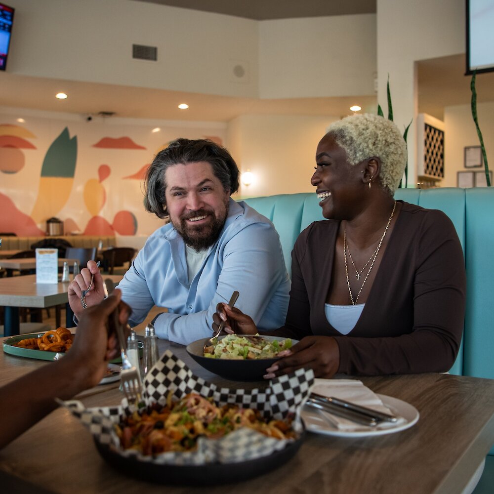 A couple enjoying their meal at The Columbia Diner in Kamloops BC.