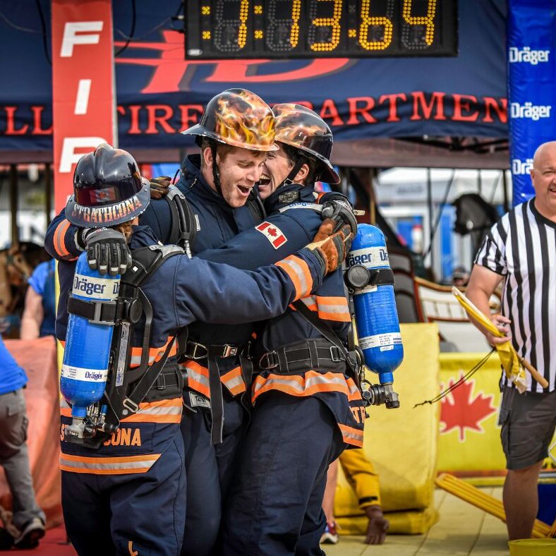 Firefighter participants celebrating at the FireFit Worlds & Canadian National Championships.