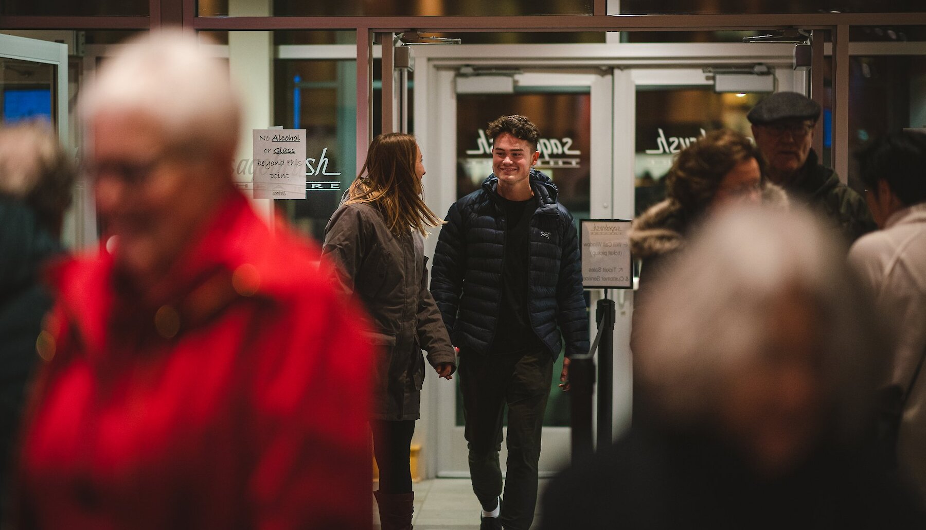 Theatre-goers entering the Sagebrush Theatre to watch a performance in Kamloops, BC.