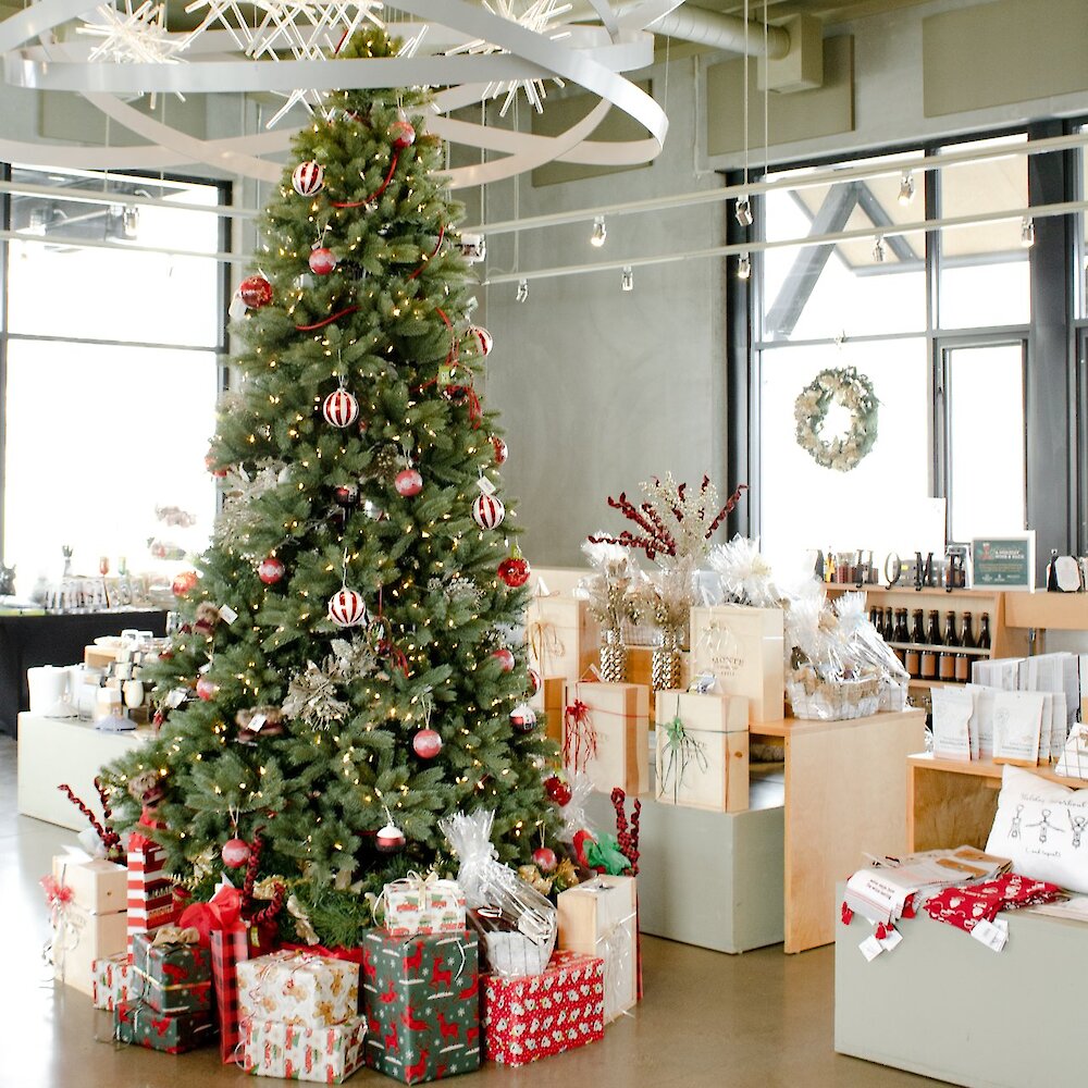 The Christmas decorated tasting room at Monte Creek Winery near Kamloops BC.