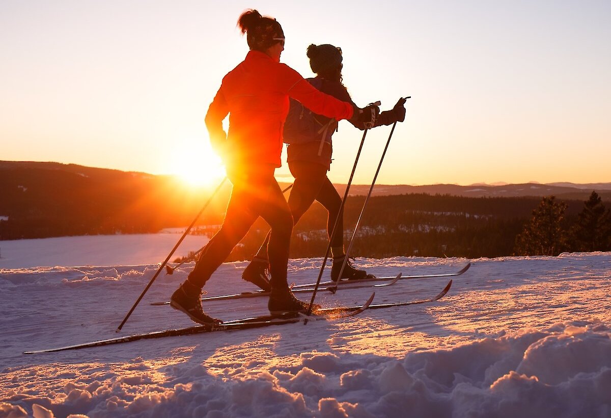 Cross country skiers at Stake Lake Ski Trail near Kamloops, BC