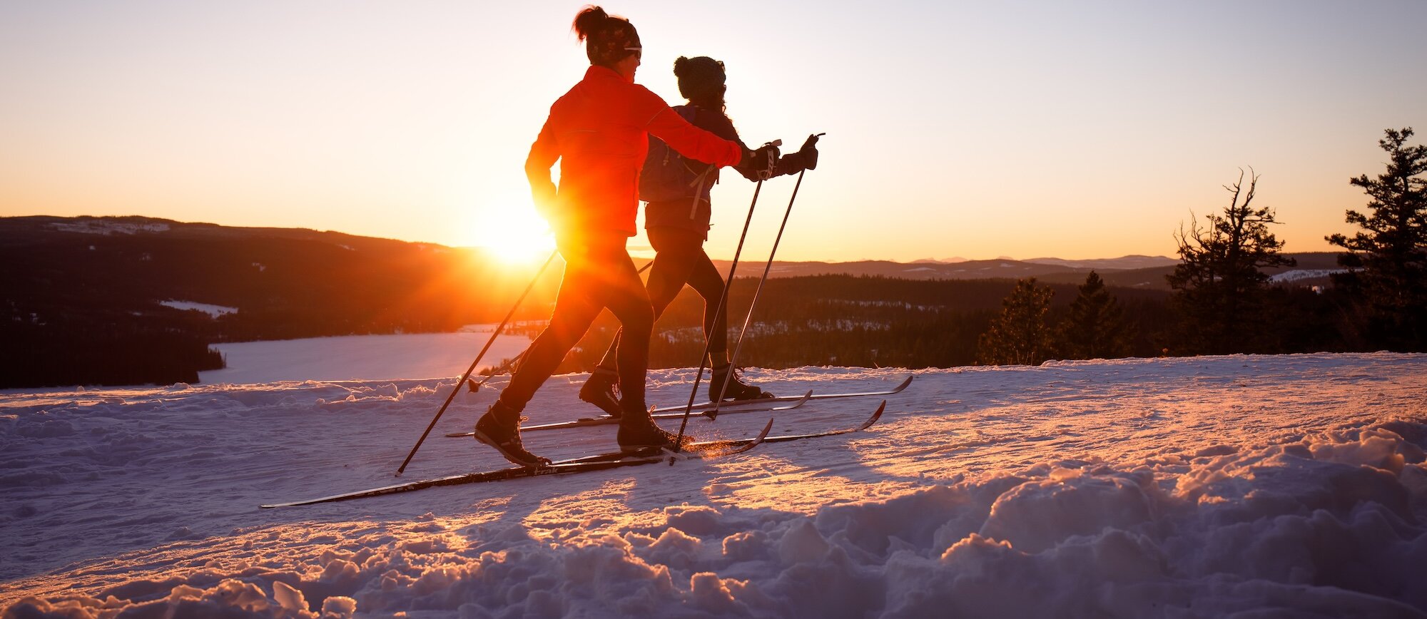 Cross country skiers at Stake Lake Ski Trail near Kamloops, BC