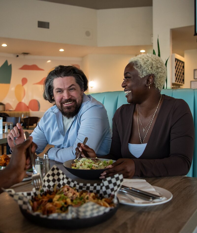 Family enjoying their meal at the Columbia Diner in Kamloops, BC.