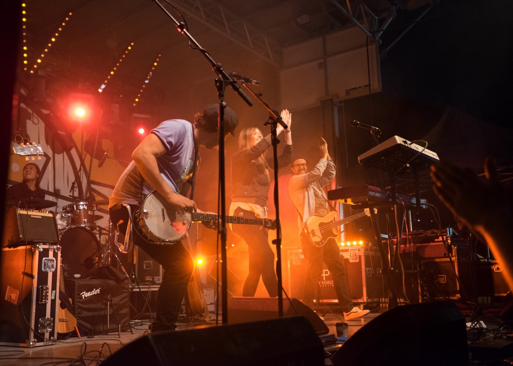 A band playing on stage at the Brewloops concert event in Kamloops, BC.